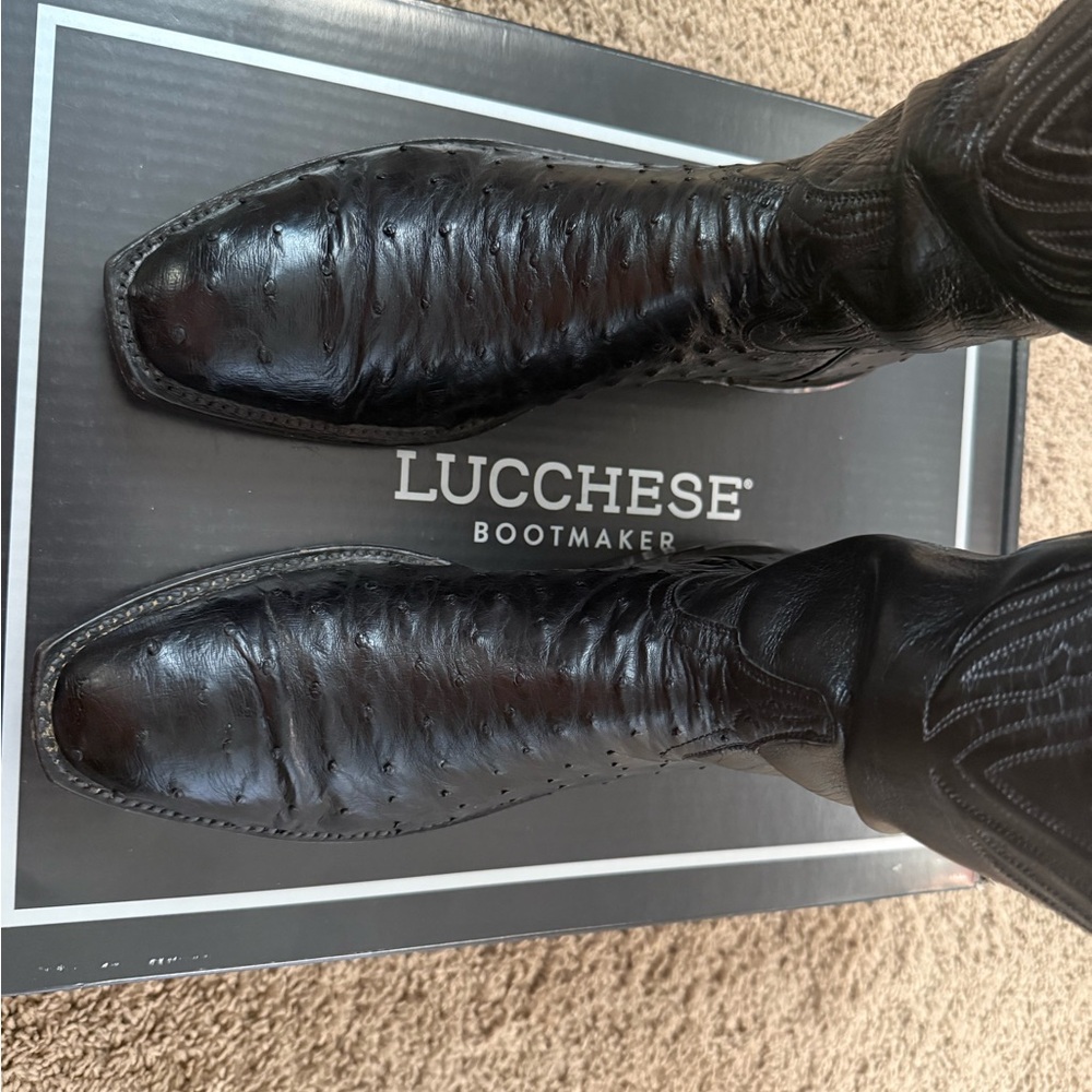 Used Lucchese black ostrich roper style boots - Picture 7 of 15
